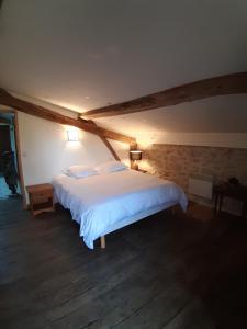 a bedroom with a white bed in a attic at Le Maine au bois in Saint-Vallier +19 photos