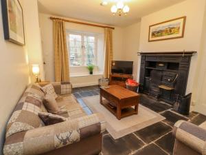 ein Wohnzimmer mit Couch und Kamin in der Unterkunft Ednas Cottage in Ambleside