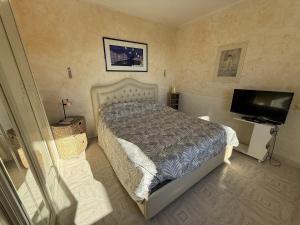 Un dormitorio con una cama y un televisor de pantalla plana. en The Piano Apartment - Beautiful View - by Host4U, en Imperia