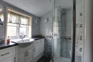 ein Badezimmer mit Waschbecken und Dusche in der Unterkunft Willow Cottage in Saxtead