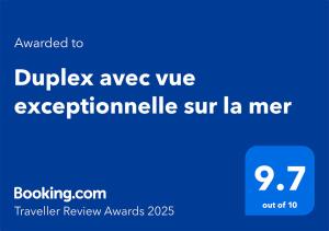 Certificat, récompense, panneau ou autre document affiché dans l'établissement Superbe vue sur océan