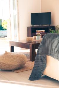 TV a/nebo společenská místnost v ubytování Villa au calme avec piscine, grand jardin et studio indépendant