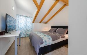 a bedroom with a bed and a desk with a television at 3 Bedroom Stunning Home In Tkon in Tkon