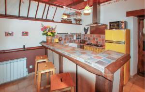 a kitchen with a counter and a yellow refrigerator at Amazing Home In Chassiers With Wifi in Chassiers