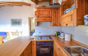 a kitchen with wooden cabinets and a stove top oven at Lovely Apartment In San Vito Di Cadore in San Vito di Cadore