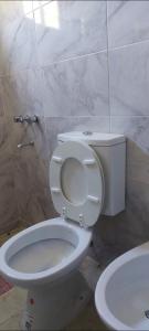 a bathroom with a white toilet and a sink at Cabaña 4 Brisas del Valle in Tafí del Valle
