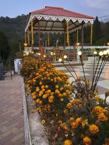 un bouquet de fleurs devant un belvédère dans l'établissement Payun Homestays, à Darjeeling