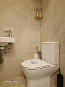 een badkamer met een wit toilet en een wastafel bij Kaunas Studios - RentA Studio 16 in Kaunas +12 foto's