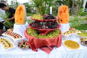 a display of different types of food on a table at Ephesia Holiday Beach Club in Kuşadası