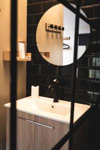 a bathroom with a sink and a mirror at Cosy Wood in Hastière-par-delà +36 photos