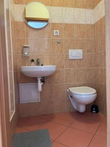 un bagno con lavandino e WC di 1st May Plaza a Bratislava