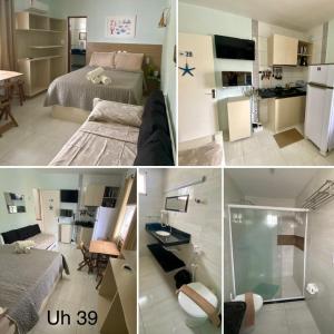 a collage of photos of a bedroom and a living room at Apart Hotel Marinas Tamandaré in Tamandaré