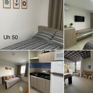 a collage of photos of a kitchen and a bedroom at Apart Hotel Marinas Tamandaré in Tamandaré