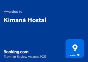 Certifikát, hodnocení, plakát nebo jiný dokument vystavený v ubytování Kimaná Hostal