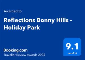 Lake CathieReflections Bonny Hills - Holiday Park的蓝色背景的假日公园的传单