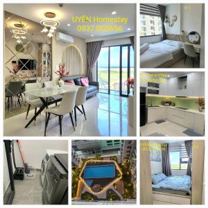 un collage de photos d'un salon et d'une salle à manger dans l'établissement Uyên Homestay, à Thôn Văn Dương