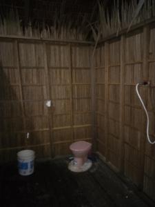 a bathroom with a pink toilet and a shower at Aldy homestay in Yennanas Besir