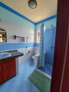 a bathroom with a toilet and a sink and a shower at Azuri residence homestay in Mombasa