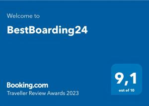 Certifikát, hodnocení, plakát nebo jiný dokument vystavený v ubytování BestBoarding24