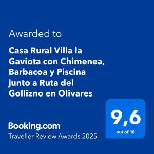 a screenshot of a cell phone with the text wanted to casa rural villa at Casa Rural Villa la Gaviota con Chimenea, Barbacoa y Piscina junto a Ruta del Gollizno en Olivares in Olivares