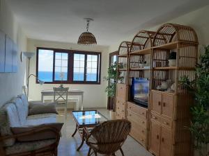 Televízia a/alebo spoločenská miestnosť v ubytovaní Maritima Beach apartamento