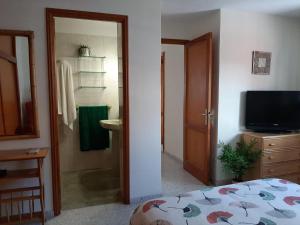 Televízia a/alebo spoločenská miestnosť v ubytovaní Maritima Beach apartamento