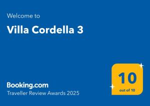 Villa Cordella 3 tanúsítványa, márkajelzése vagy díja