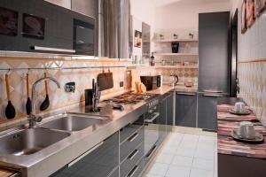 a large kitchen with a sink and a stove at Fiera & Airport-Suite Leonardo Relax- Garden & wi-fi free in Fiumicino Airport +14 photos