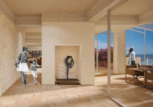 a woman and a child walking in a room with a painting at Villa Dubrovnik in Dubrovnik