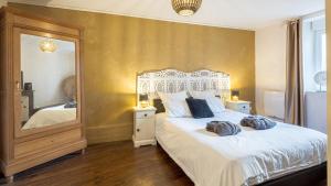 a bedroom with a large bed with a large mirror at Les Suites du Jardin - Eden - Option Payante Jacuzzi in Chaumont