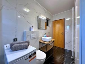 a bathroom with a toilet and a sink in it at Apartments Katarina in Malinska +76 photos
