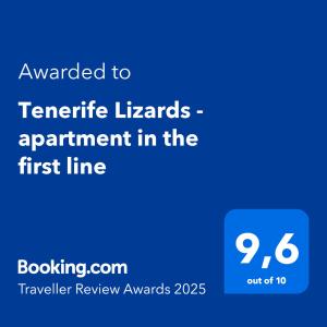 Certifikát, hodnocení, plakát nebo jiný dokument vystavený v ubytování Tenerife Lizards - apartment in the first line