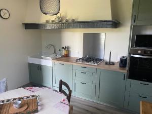 a kitchen with a sink and a stove top oven at Chez Nono et Nana in Servières-le-Château