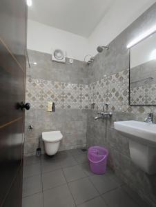 a bathroom with a sink and a toilet and a mirror at Grace Home Stay by THE ATARAXIA in Pūvār