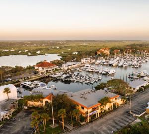 an aerial view of a marina with boats at Inn at Camachee Harbor in Saint Augustine