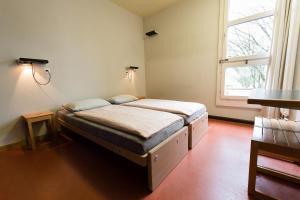 a bedroom with a bed in a room with a window at Zurich Youth Hostel in Zürich
