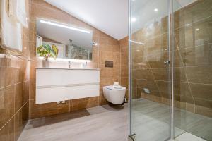 a bathroom with a shower and a sink and a toilet at Old Town Charm Apartment in Albufeira +16 photos
