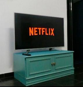 a tv on a wall with a netflix sign on it at La Casita, appartamento vicino alla Sacra di San Michele, ideale per coppie, con cucina e ingresso indipendente in Caprie +3 photos