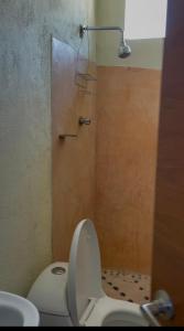 une salle de bain avec toilettes et douche dans l'établissement La Casa De La Abuela, à Zihuatanejo