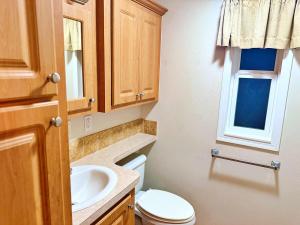 a small bathroom with a toilet and a sink at The Tranquil Cabin in Dover +12 photos