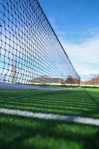 a soccer net on a field of grass at Sheki Palace Hotel in Sheki