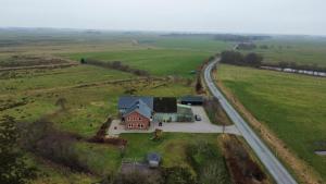 a house in a field next to a road at Ferienwohnung Nordseewind in Aventoft