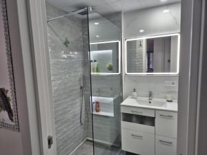 a bathroom with a shower and a sink at Habitaciones Torremolinos in Torremolinos +20 photos
