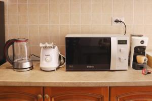 a kitchen counter with a microwave and a blender at A Casa di Rocco in Rome