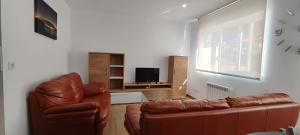 a living room with a couch and a tv at Apartamentos Olimpo Celta-Apart Laura in O Pindo +29 photos