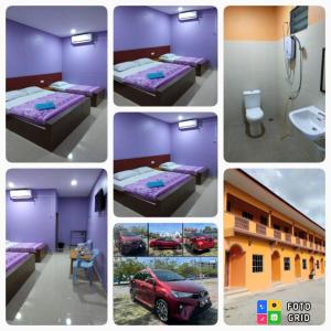 Un collage de fotografías de una habitación con camas y un coche. en Inapan Aishah, en Pantai Cenang