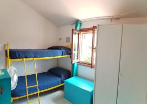 a room with two bunk beds and a window at A window on the saline beach in Calasetta