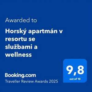 Certifikát, hodnocení, plakát nebo jiný dokument vystavený v ubytování Horský apartmán v resortu se službami a wellness