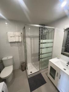 a bathroom with a shower and a toilet and a sink at Top Costa del Sol in Torremolinos