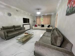 Χώρος καθιστικού στο Leafy home in the heart of Linden with Pool